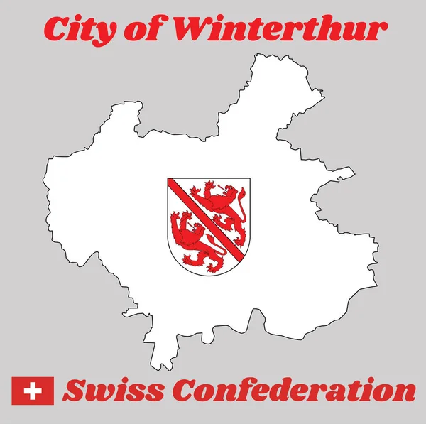 Esquema Del Mapa Escudo Armas Winterthur Ciudad Cantón Zurich Suiza — Archivo Imágenes Vectoriales