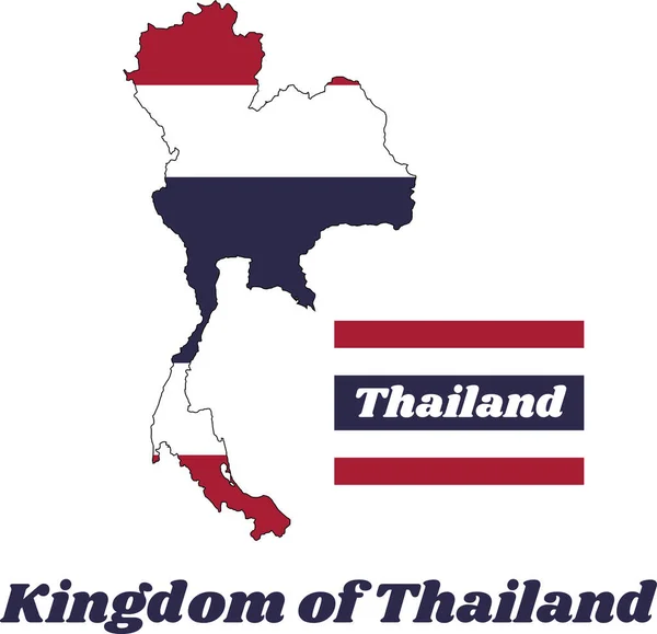 Esquema Del Mapa Bandera Tailandia Color Azul Rojo Blanco — Vector de stock