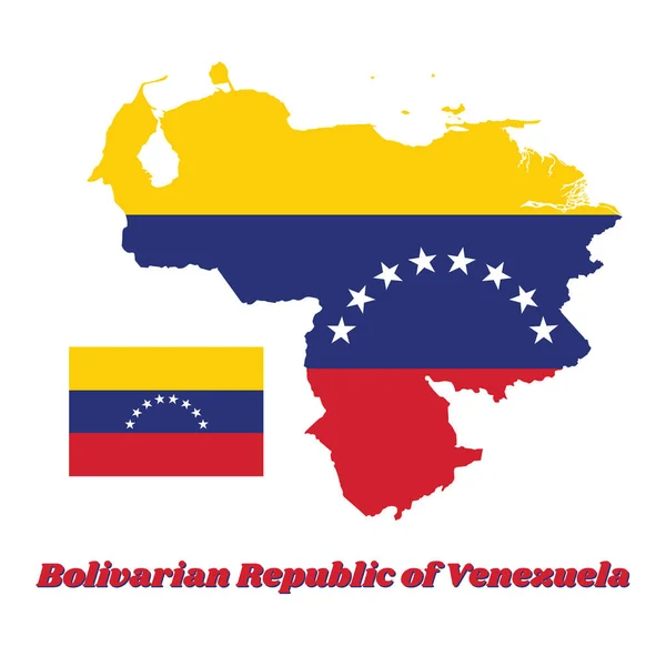 Карта Венесуэлы Горизонтальный Триколор Желтого Синего Красного Цветов Дугой Восьми — стоковый вектор