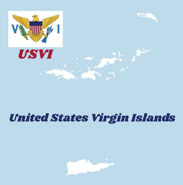维尔京群岛的地图轮廓和国旗 即介于字母V和字母I之间的美国国徽 文字名称为美属维尔京群岛 — 图库矢量图片