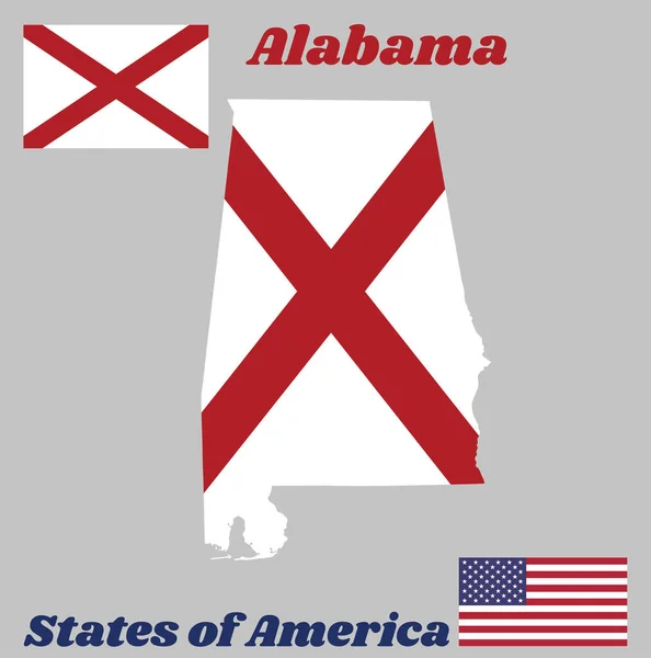 Mapa Esboço Bandeira Alabama Estados América Red Andrew Saltire Campo — Vetor de Stock