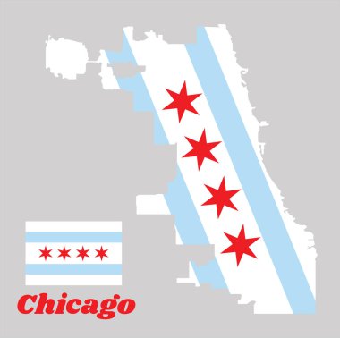 Şikago 'nun ana hatları ve bayrağı Illinois, Amerika Birleşik Devletleri' nin en kalabalık şehridir. İsim metniyle Chicago.