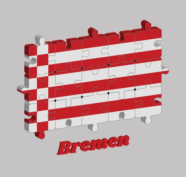 Quebra Cabeça Bandeira Bremen Uma Bandeira Vermelha Branca Estados Alemanha — Vetor de Stock