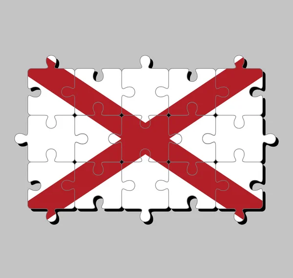Puzzle Flagą Alabamy Saltire Red Andrew Polu Bieli Stany Zjednoczone — Wektor stockowy