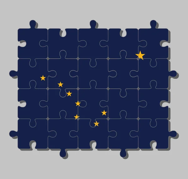 알래스카 깃발의 퍼즐은 황금색별에 다이퍼 모양으로 그려져 미국의 성취의 — 스톡 벡터