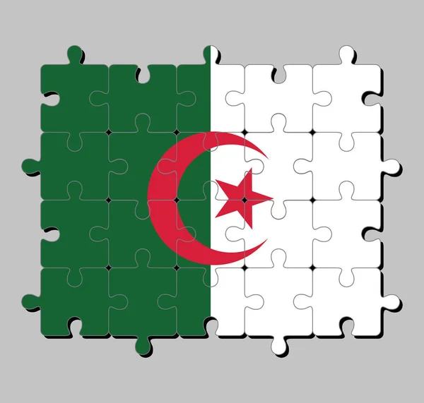 Puzzle Algierii Flagi Dwóch Równych Pionowych Pasków Zielony Biały Naładowany — Wektor stockowy