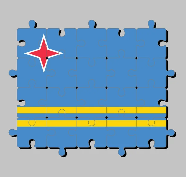 Quebra Cabeça Bandeira Aruba Campo Luz Azul Duas Estrias Amarelas —  Vetores de Stock