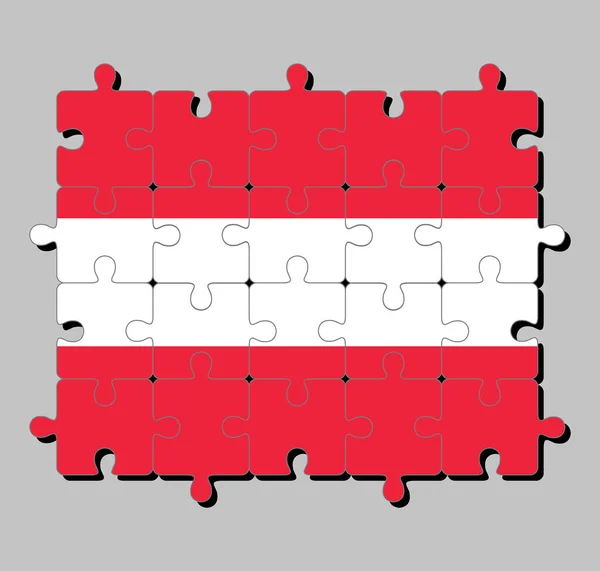 Jigsaw Puzzle Austria Flag Horizontal Triband Red Top Bottom White — Stock Vector