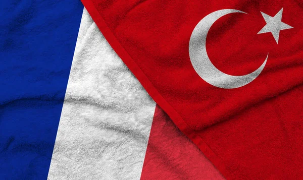 Modello Bandiere Francesi Turche Tessuto Tovagliolo Sono Messi Insieme Concetto — Foto Stock