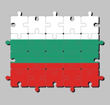 Bulgaristan 'ın yapbozu beyaz yeşil ve kırmızı renkte. Tamamlanma ya da mükemmellik kavramı.