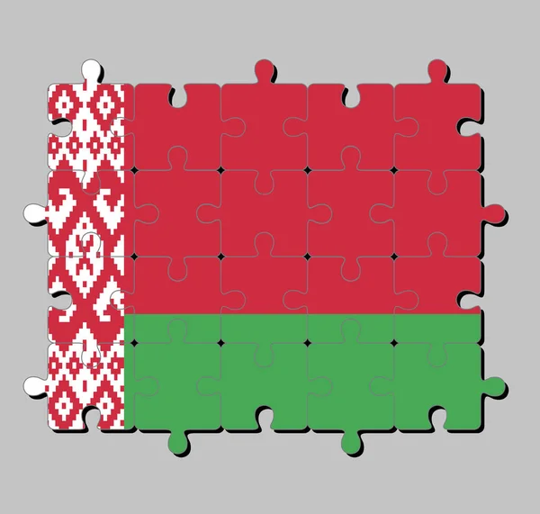 Головоломка Белорусского Флага Двухцветном Красно Зеленом Цвете Соотношении Красным Орнаментом — стоковый вектор