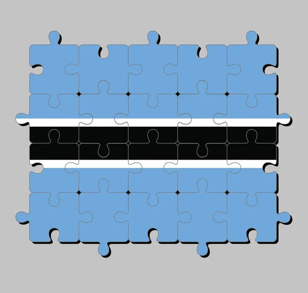 Jigsaw Puzzle Botswana Flag Black Stripe Thin White Frame Light — Stock Vector