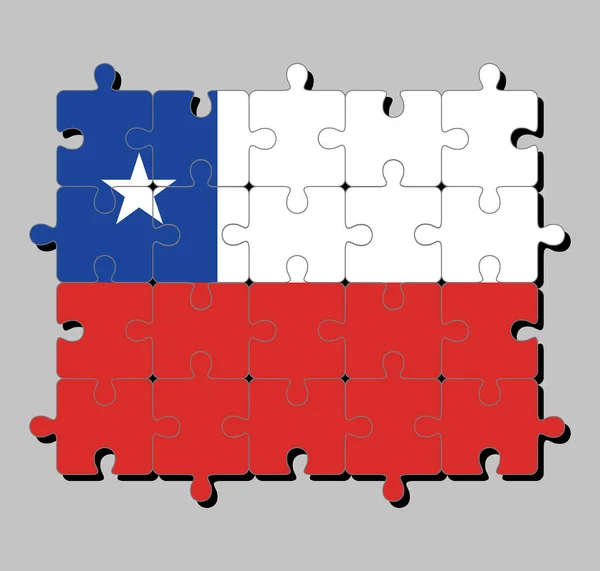 Jigsaw Puzzle Chile Flag Horizontal Bicolor White Red Blue Square — Stock Vector