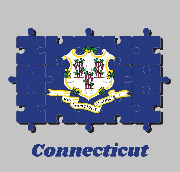 Rompecabezas Bandera Connecticut Texto Qui Transtulit Sustinet Latín Significa Que — Vector de stock