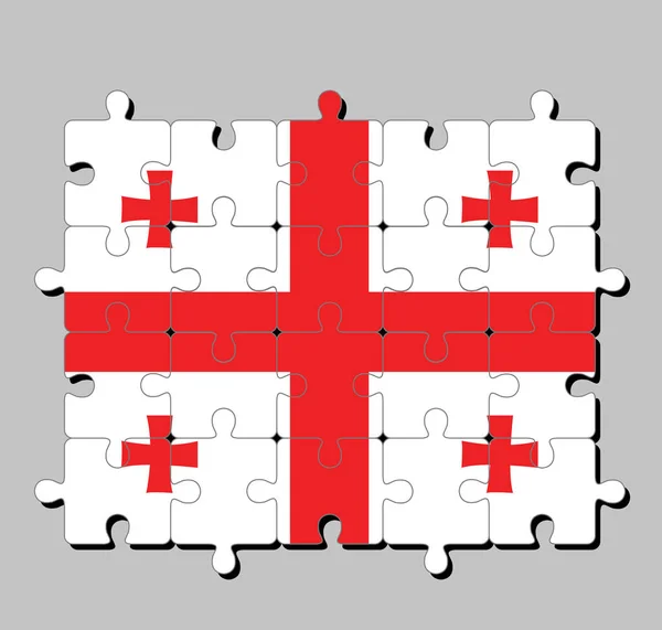 Пазл Флагом Джорджии Белом Прямоугольнике Большим Красным Крестом Четыре Креста — стоковый вектор