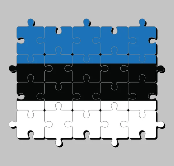 Układanki Łamigłówkę Estońskiej Flagi Poziomym Trójpasie Niebieskiego Czarno Białego Koncepcja — Wektor stockowy
