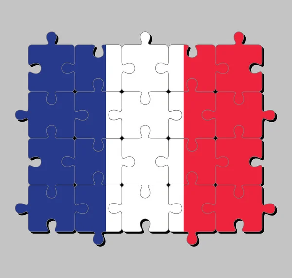 Jigsaw Puzzle France Flag Vertical Tricolor Blue White Red Concept — Stock Vector