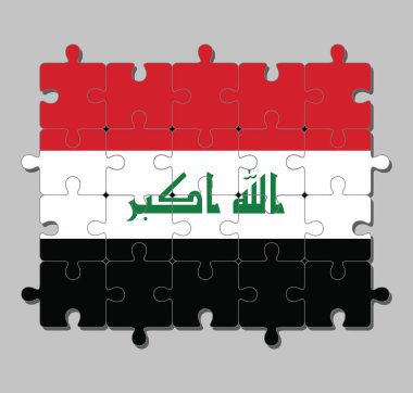 Irak bayrağının kırmızı beyaz ve siyah üçlemeli yapbozu Tanrı 'nın en büyük yeşil rengidir. Tamamlanma ya da mükemmellik kavramı.