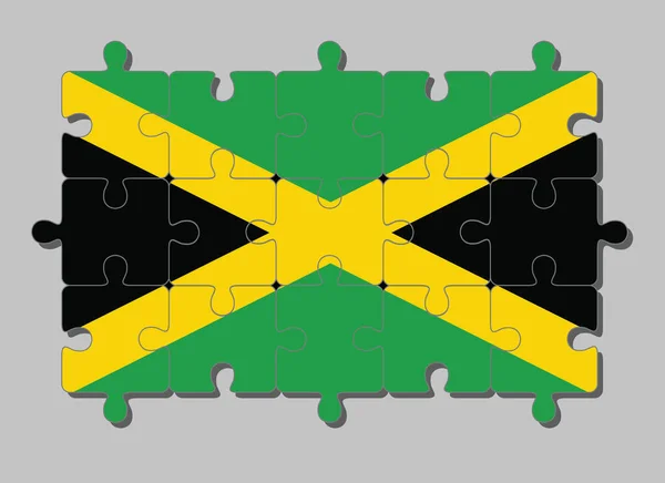 Pussel Jamaica Flagga Ett Guld Diagonalt Kors Delar Fältet Fyra — Stock vektor