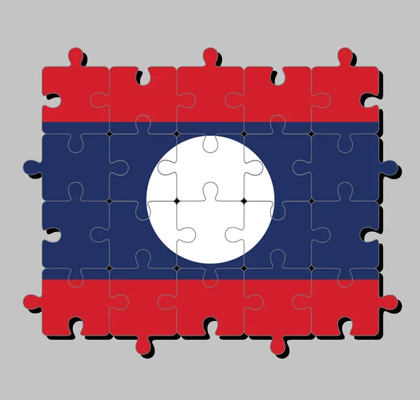 Quebra Cabeça Bandeira Laos Cor Azul Círculo Vermelho Branco Conceito —  Vetores de Stock
