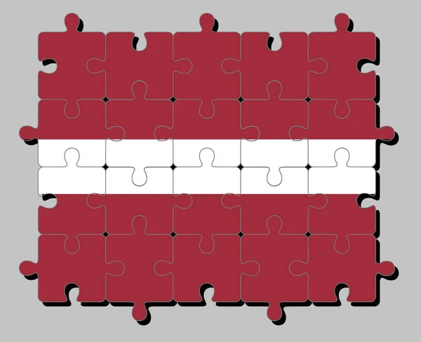 Jigsaw Puzzle Latvia Flag Carmine Field Bisected Narrow White Stripe — Stock Vector