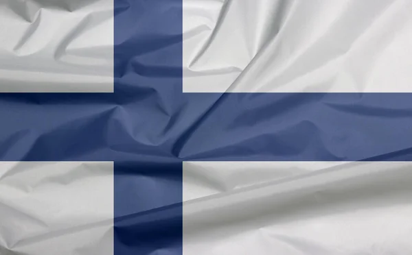 Vlag Van Finland Vouw Van Finse Vlag Achtergrond Zeeblauw Noords — Stockfoto