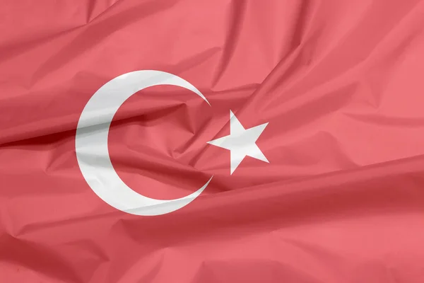 Turecká Vlajka Záhyb Pozadí Turecké Vlajky Červené Pole Bílou Hvězdou — Stock fotografie