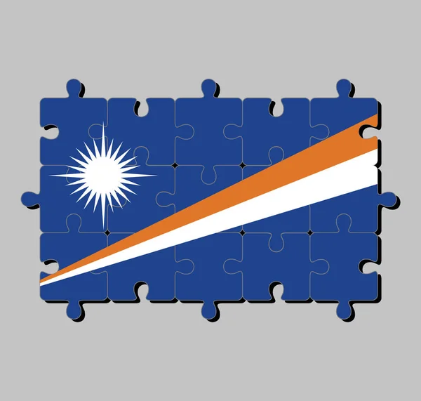 Quebra Cabeça Bandeira Das Ilhas Marshall Campo Azul Com Duas —  Vetores de Stock