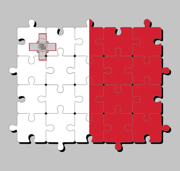 Quebra Cabeça Bandeira Malta Branco Vermelho Com Representação Cruz George — Vetor de Stock