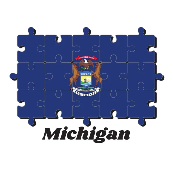 Rompecabezas Bandera Michigan Nombre Del Estado Escudo Armas Estatal Campo — Vector de stock