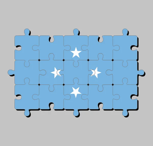 다이아몬드 모양으로 배열되어 파란색 영역에 연방의 미크로네시아 국기의 퍼즐이다 완전에 — 스톡 벡터