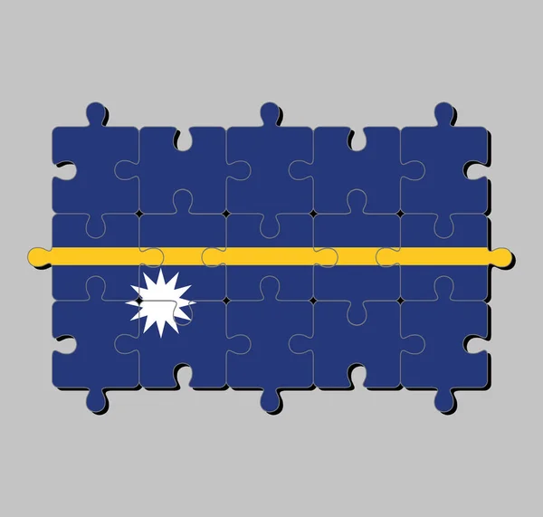 Quebra Cabeça Bandeira Nauru Campo Azul Com Fina Faixa Horizontal —  Vetores de Stock