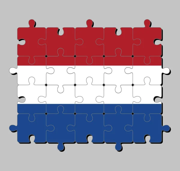 Quebra Cabeça Bandeira Holanda Cor Branca Azul Vermelha Conceito Realização —  Vetores de Stock
