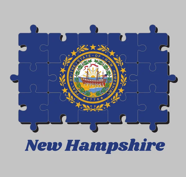 Rompecabezas Bandera New Hampshire Sello Estatal New Hampshire Campo Azul — Vector de stock