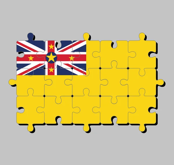 Legpuzzel Van Niue Vlag Een Gouden Gele Vlag Met Union — Stockvector
