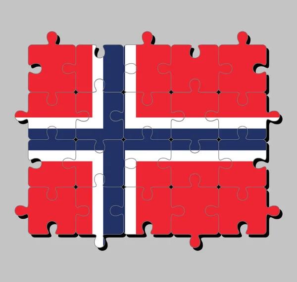 Quebra Cabeça Bandeira Noruega Uma Cruz Nórdica Azul Fimbriada Branca —  Vetores de Stock