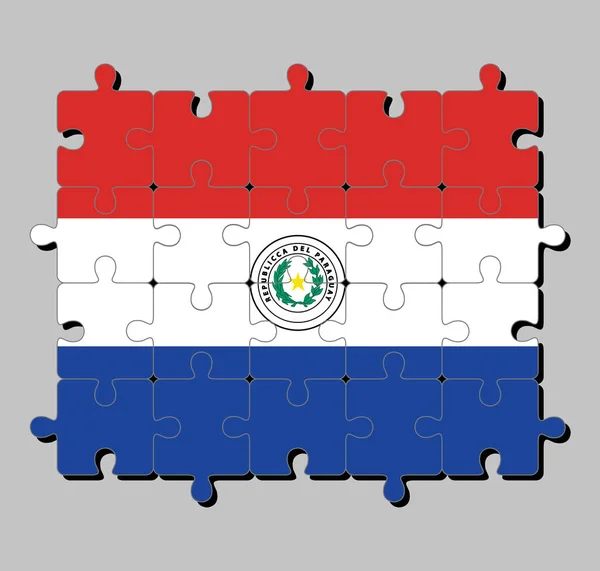 Quebra Cabeça Bandeira Paraguai Uma Horizontal Vermelho Branco Azul Com —  Vetores de Stock