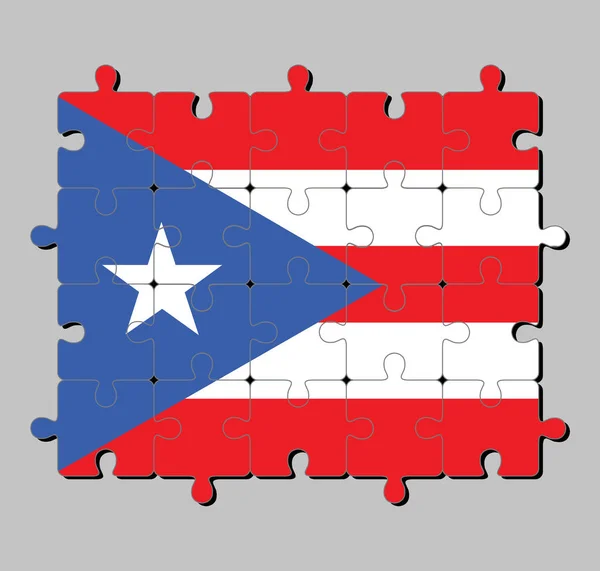 Kirakós Puzzle Puerto Rico Zászló Vízszintes Fehér Piros Csíkok Egyenlő — Stock Vector