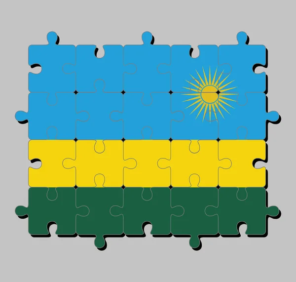 Rompecabezas Bandera Ruanda Tricolor Horizontal Azul Amarillo Verde Con Sol — Archivo Imágenes Vectoriales