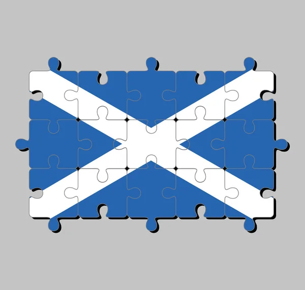 Quebra Cabeça Bandeira Escócia Campo Azul Com Uma Cruz Diagonal — Vetor de Stock