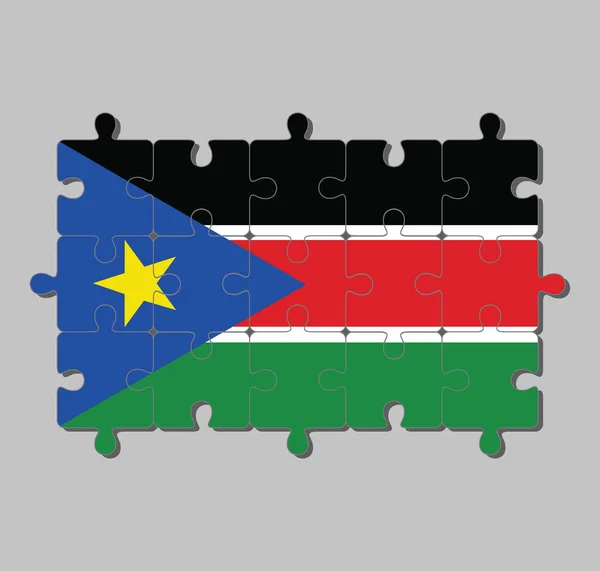 Rompecabezas Bandera Sudán Del Sur Negro Rojo Verde Con Rayas — Archivo Imágenes Vectoriales