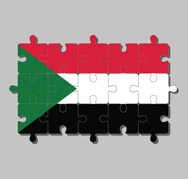 Skládačka Súdánské Vlajky Červené Bílé Černé Barvě Zeleným Trojúhelníkem Podstavci — Stockový vektor