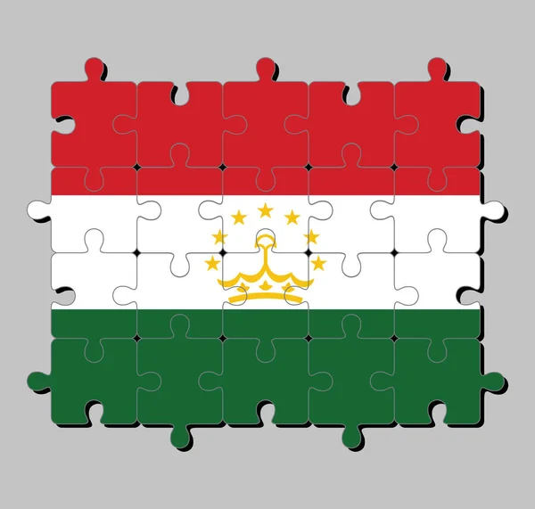 Puzzle Drapeau Tadjikistan Dans Blanc Rouge Vert Chargé Une Couronne — Image vectorielle