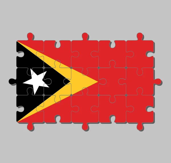티모르 깃발의 퍼즐은 빨간색과 검은색으로 흰색별이 그려져 완전에 — 스톡 벡터
