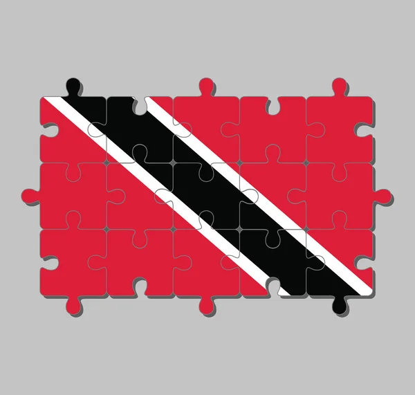 Quebra Cabeça Bandeira Trinidad Tobago Campo Vermelho Com Uma Faixa — Vetor de Stock