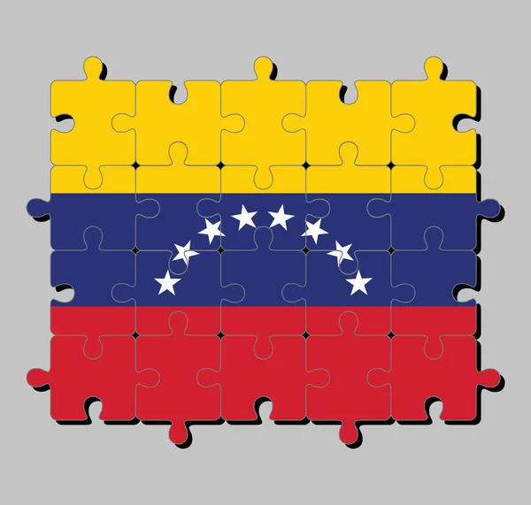 Головоломка Флага Венесуэлы Желтым Красным Цветами Дугой Восьми Белых Звёзд — стоковый вектор