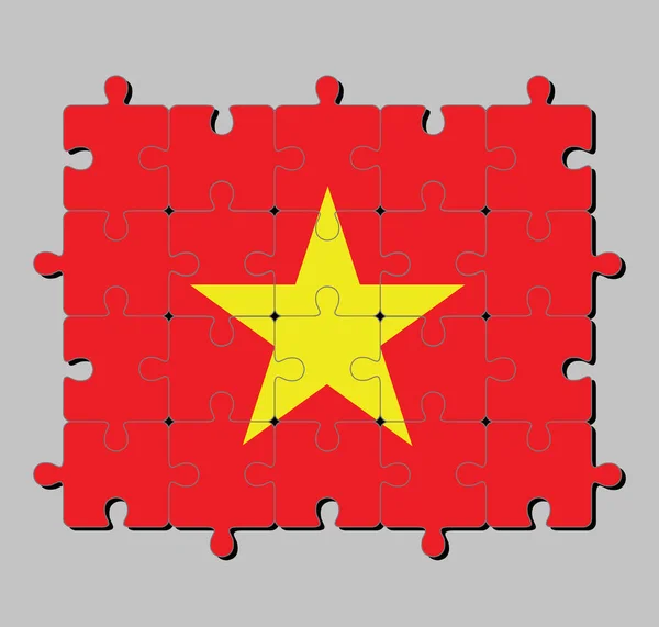 베트남 국기의 Jigsaw Puzzle Vietnam Flag 은노란 베트남 국기이다 완전에 — 스톡 벡터