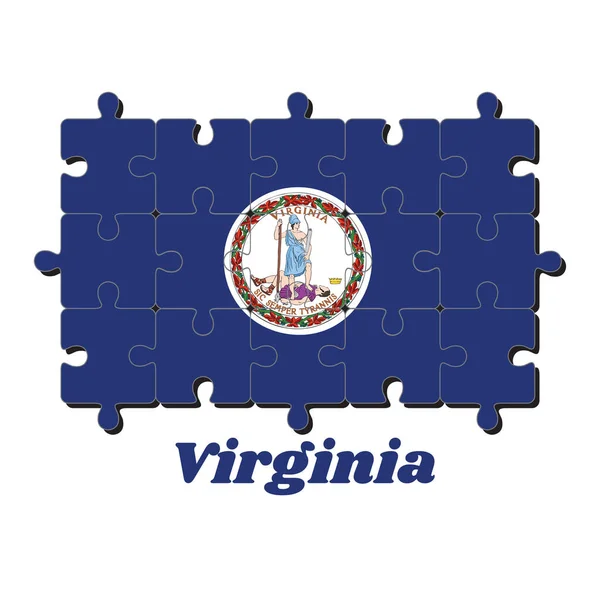 Jigsaw Puzzle Virginia Flag State Name Obverse Seal Virginia Azure — Stock Vector