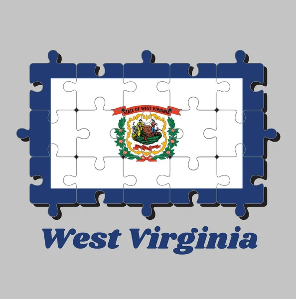 Rompecabezas Bandera Virginia Occidental Nombre Del Estado Campo Blanco Puro — Vector de stock