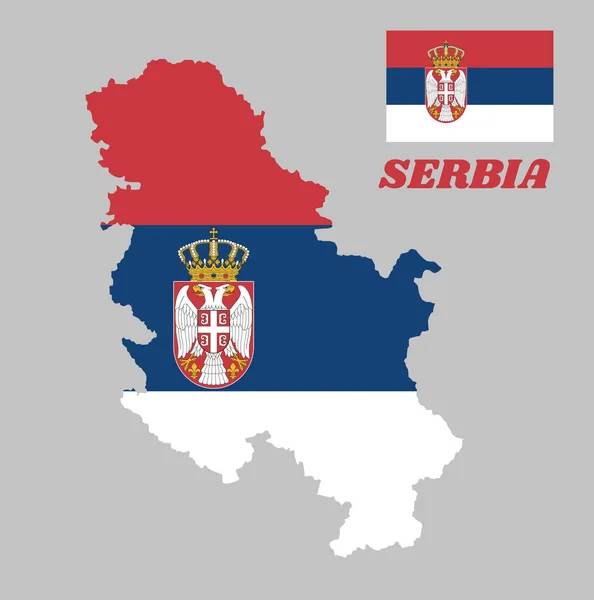 Carte Esquisse Drapeau Serbie Nom Pays Tricolore Horizontal Rouge Bleu — Image vectorielle